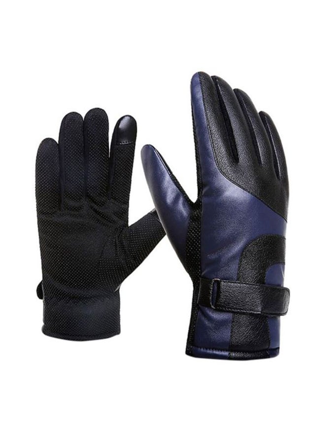 PU Leather Wind-Resistant Gloves Blue