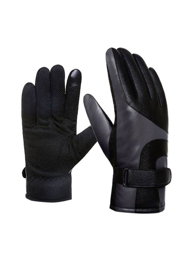 PU Leather Wind-Resistant Gloves Grey/Black