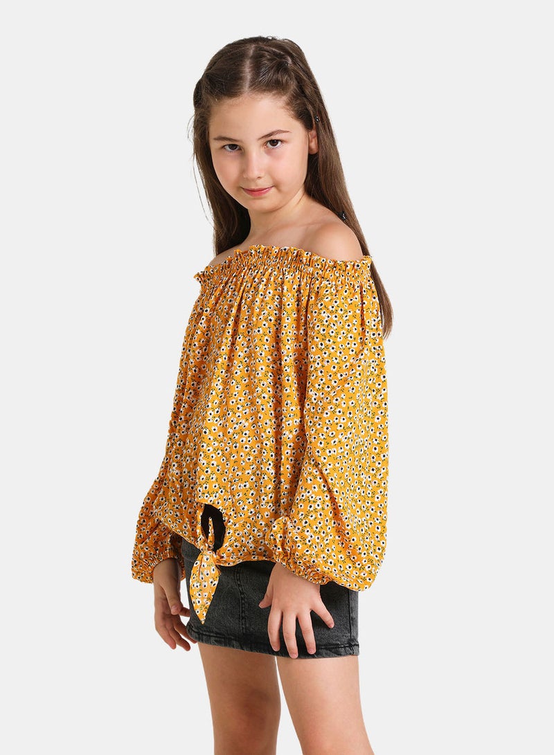 Off Shoulder Short Sleeve Blouse Top Yellow