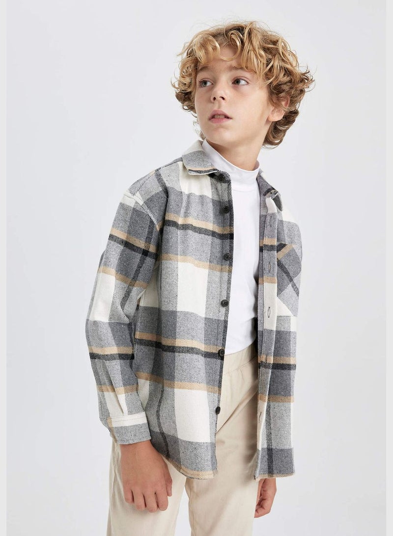 Boy Oversize Fit Polo Neck Woven Long Sleeve Shirt