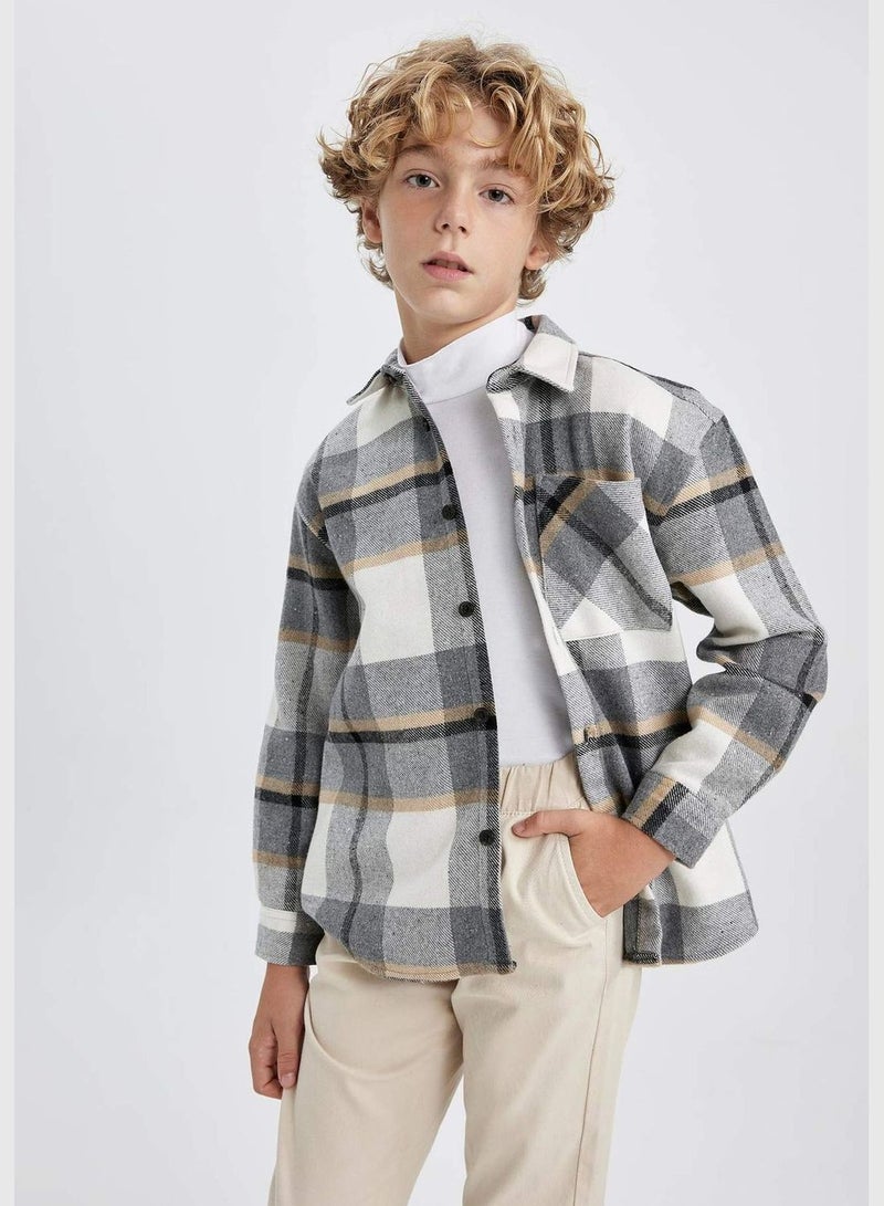 Boy Oversize Fit Polo Neck Woven Long Sleeve Shirt