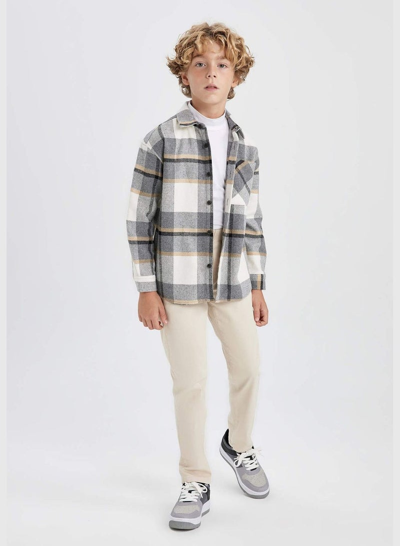 Boy Oversize Fit Polo Neck Woven Long Sleeve Shirt