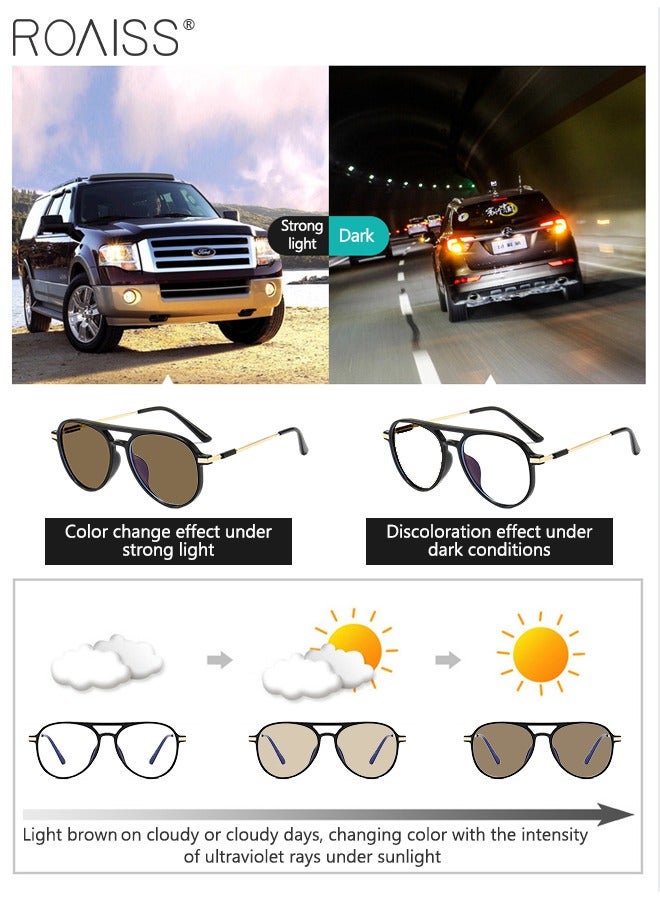 Blue Light Blocking Glasses Anti UV and Glare Blue Light Filter Computer Glasses Aviator Color Changing Eyewear for Men Women Black Gold 52mm