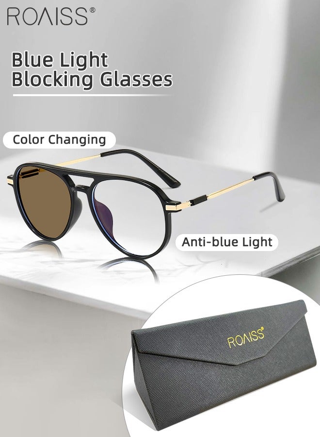 Blue Light Blocking Glasses Anti UV and Glare Blue Light Filter Computer Glasses Aviator Color Changing Eyewear for Men Women Black Gold 52mm