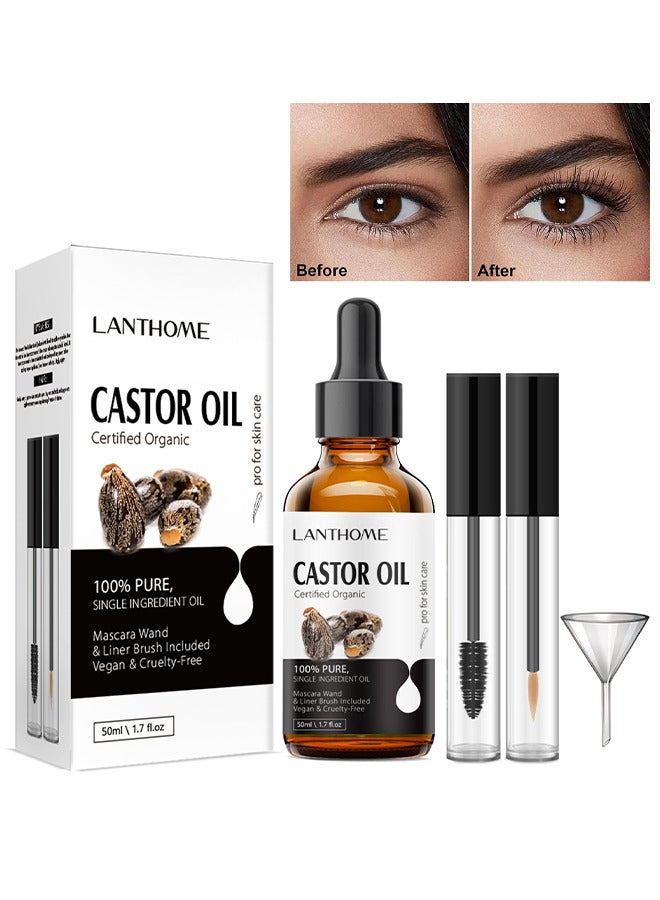 Organic Castor Oil For Eyelashes And Eyebrows, Organic Jamaican Black Castor Oil Cold Pressed Hair Growth Oil, Skin Moisturizer Body Oil ith Eyelash Kit