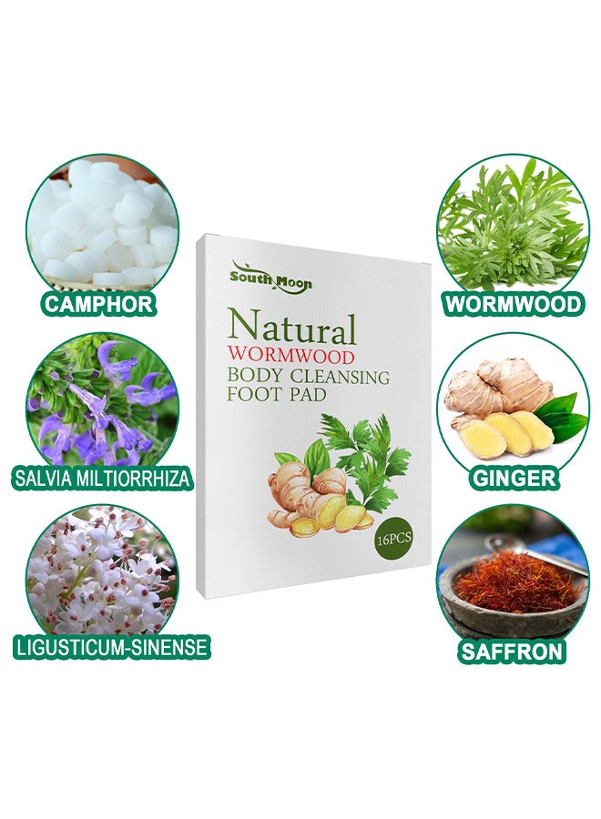 16PCS Natural Wormwood Body Cleansing Foot Pad, Improves Sleep Quality, Relieves Stress and Fatigue, Boosts Energy, Safe And Easy To Use