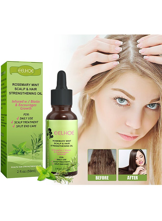 Rosemary Mint Scalp And Hair Strengthening Oil, Organic Rosemary Essential Oil For Hair Growth Serum For Split End Care, Nourishes Scalp, Rid Of Itchy And Dry Scalp, Hair Loss