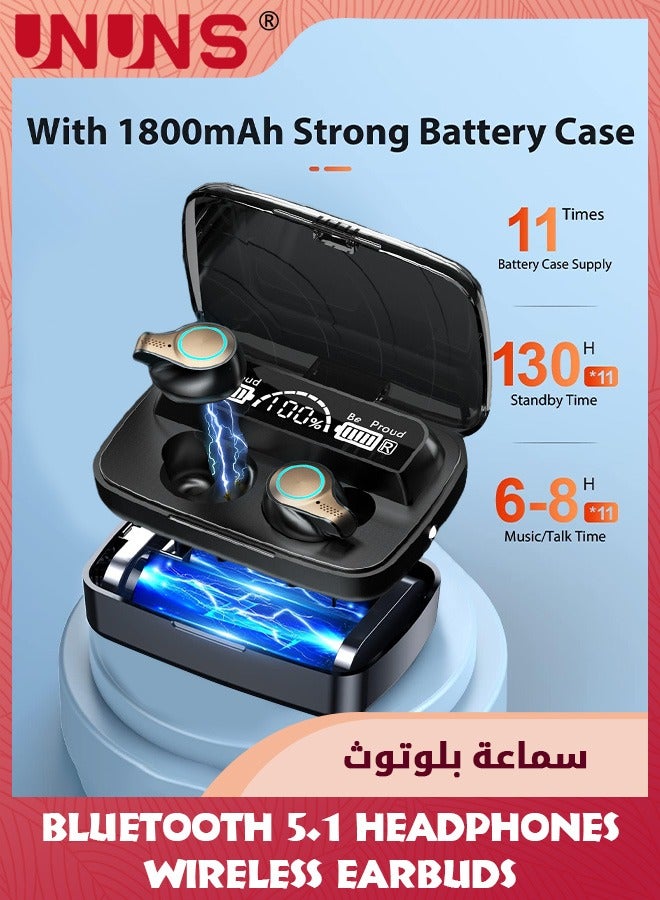 Bluetooth Headphones Wireless Earbuds,180H Playtime Sports Ear Buds With Digital Display Charging Case,IPX7 Waterproof Headset, Stereo Headphones In Ear Built In Mic Deep Bass,For iOS Android