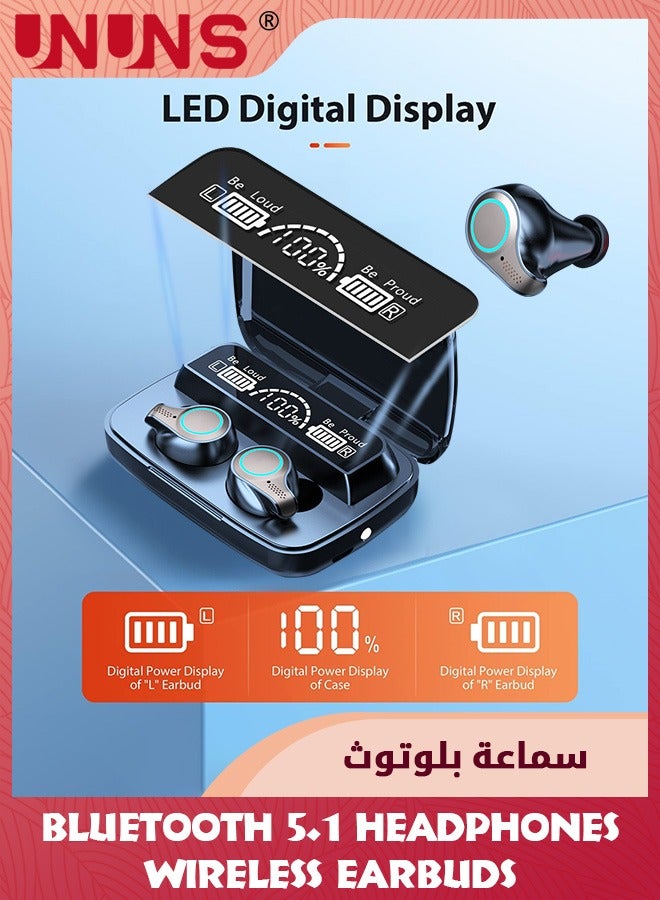 Bluetooth Headphones Wireless Earbuds,180H Playtime Sports Ear Buds With Digital Display Charging Case,IPX7 Waterproof Headset, Stereo Headphones In Ear Built In Mic Deep Bass,For iOS Android