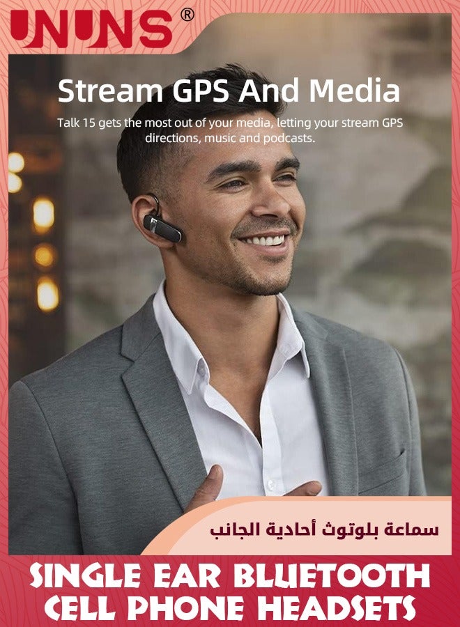 Bluetooth Headset,V5.0 Wireless Handsfree Earpiece With Microphone,Noise Canceling,Clear Conversations,Single Ear Bluetooth Headsets For iPhone Android Samsung Home Office Trucker Driver, Black