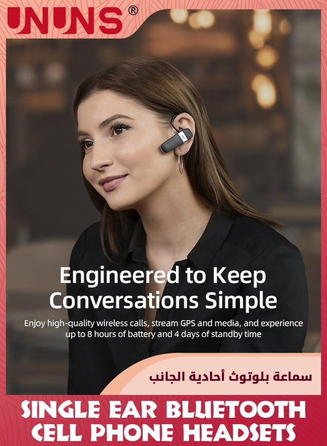 Bluetooth Headset,V5.0 Wireless Handsfree Earpiece With Microphone,Noise Canceling,Clear Conversations,Single Ear Bluetooth Headsets For iPhone Android Samsung Home Office Trucker Driver, Black