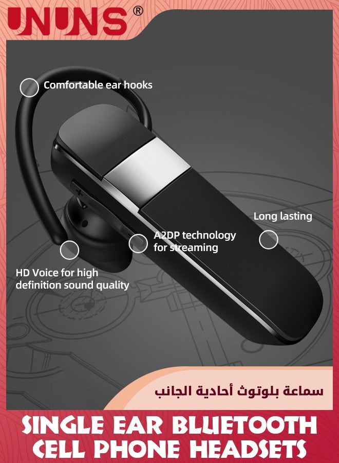 Bluetooth Headset,V5.0 Wireless Handsfree Earpiece With Microphone,Noise Canceling,Clear Conversations,Single Ear Bluetooth Headsets For iPhone Android Samsung Home Office Trucker Driver, Black