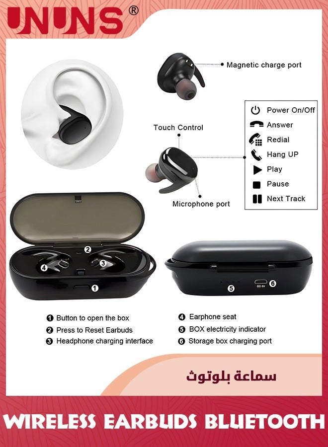 Wireless Earbuds Bluetooth Headphones With Charging Case,32H Playback,In-Ear Earphones Waterproof Buds Built Mic Stereo Bass For iPhone Samsung Android Sport Workout Gym,Black