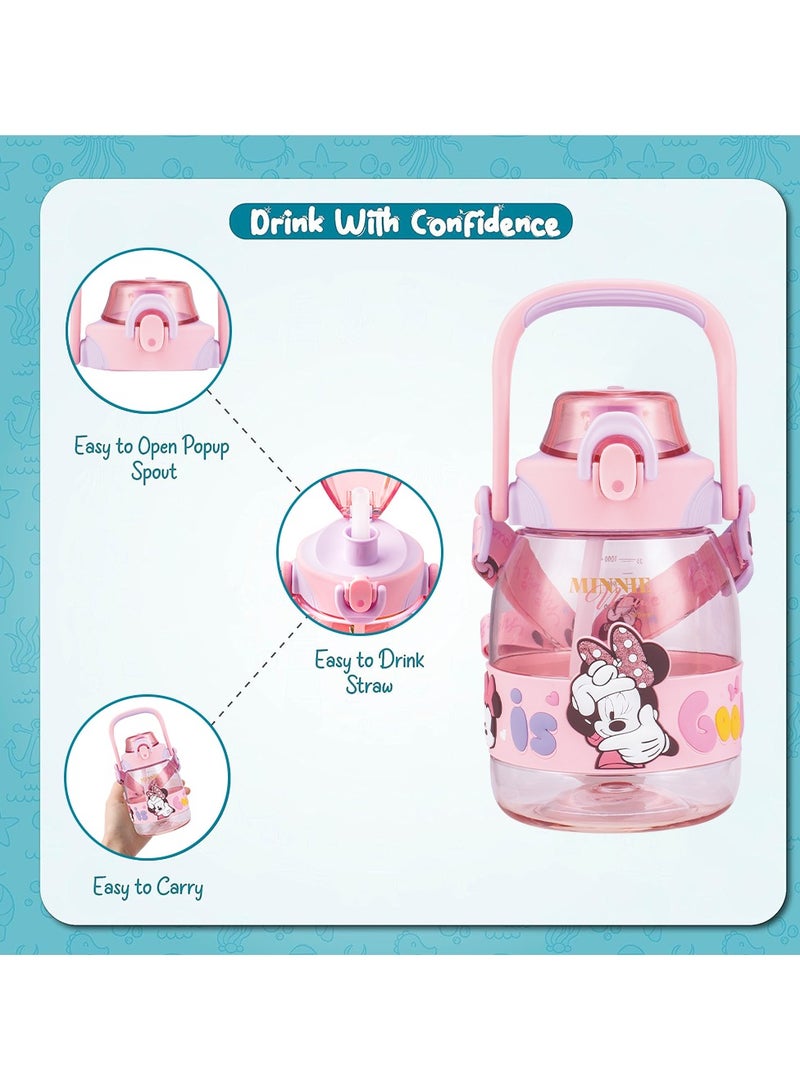 Minnie Mouse Pink Leak-Proof Portable Reusable Water Bottle - Ideal for Men, Women, Kids, Students - Perfect for Camping, Office, School, Gym, and Workouts