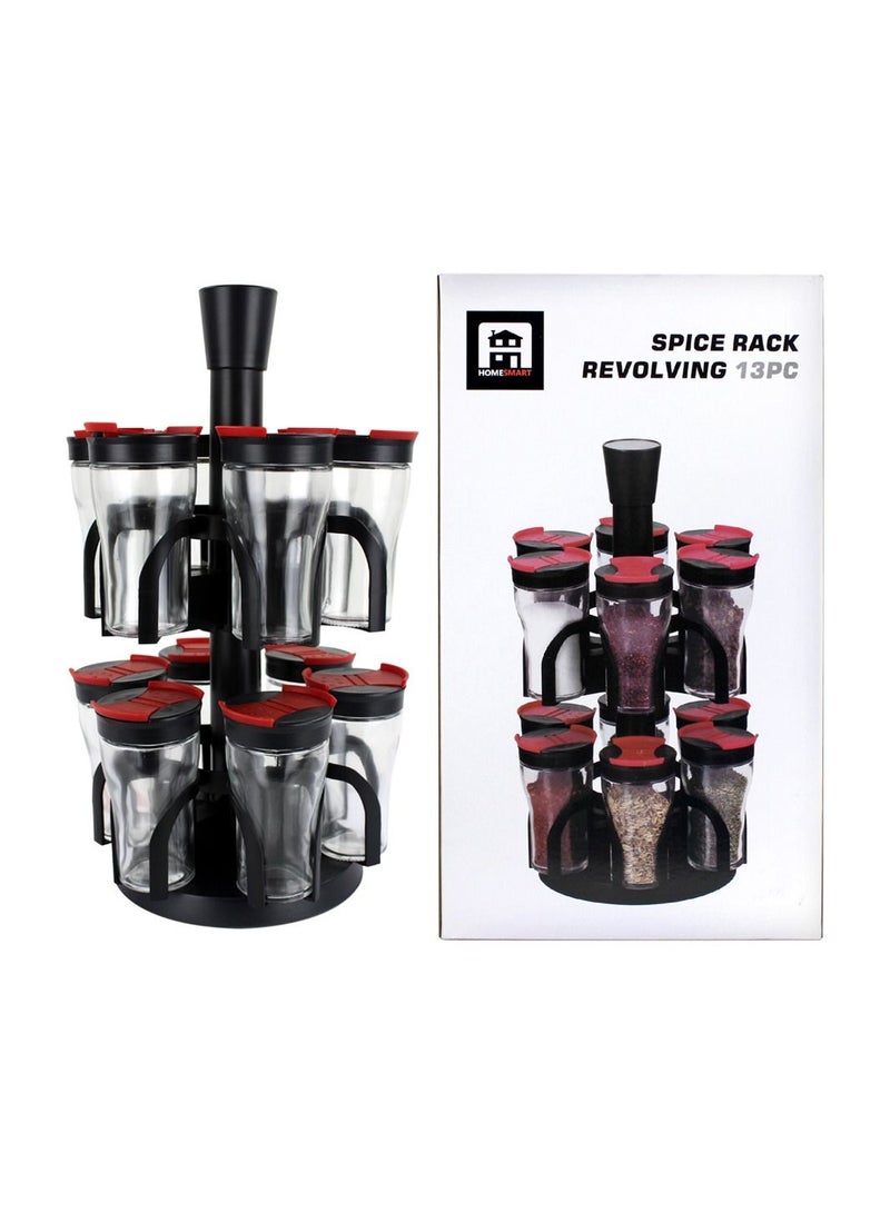 Revolving Spice Rack Spinner Counter Top Glass Jar Bottles Set of 13 Pcs for Herbs, Salt and More with Rotating Holder Spice Rack by Home Smart