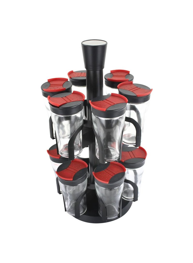 Revolving Spice Rack Spinner Counter Top Glass Jar Bottles Set of 13 Pcs for Herbs, Salt and More with Rotating Holder Spice Rack by Home Smart