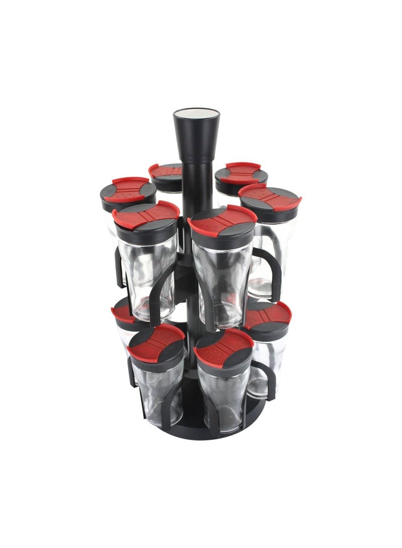 Revolving Spice Rack Spinner Counter Top Glass Jar Bottles Set of 13 Pcs for Herbs, Salt and More with Rotating Holder Spice Rack by Home Smart