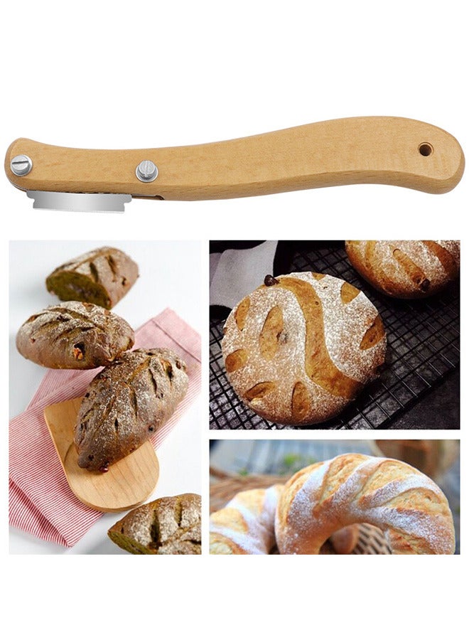 Bread Slicer, Bread Lame Wooden Handle Bread Slashing Tool Dough Scoring Knife, Made Of Wooden And Stainless, Ergonomic Design With 5 Pieces Replaceable Blades For Bread Making Kitchen Accessories