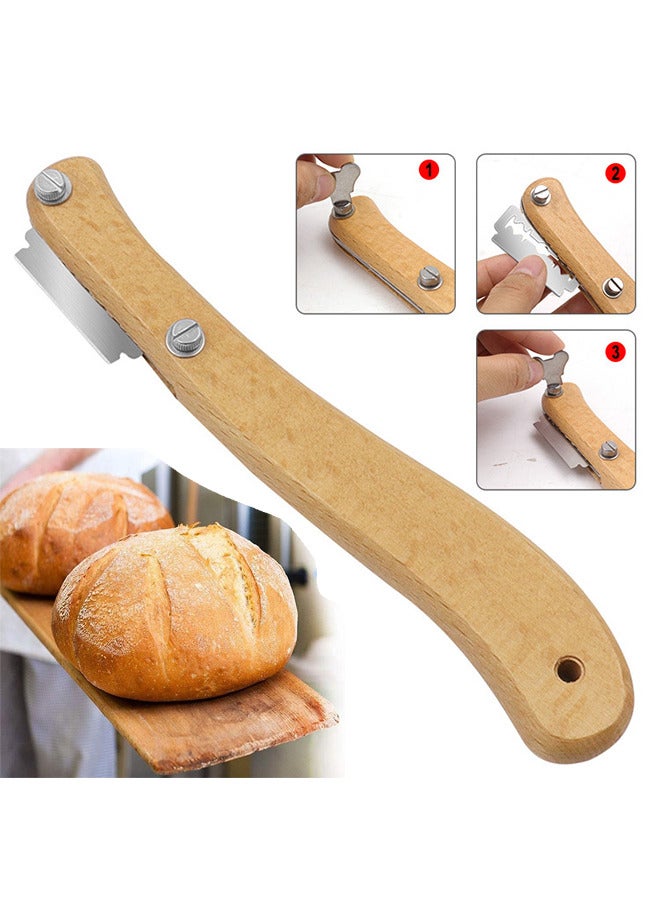 Bread Slicer, Bread Lame Wooden Handle Bread Slashing Tool Dough Scoring Knife, Made Of Wooden And Stainless, Ergonomic Design With 5 Pieces Replaceable Blades For Bread Making Kitchen Accessories