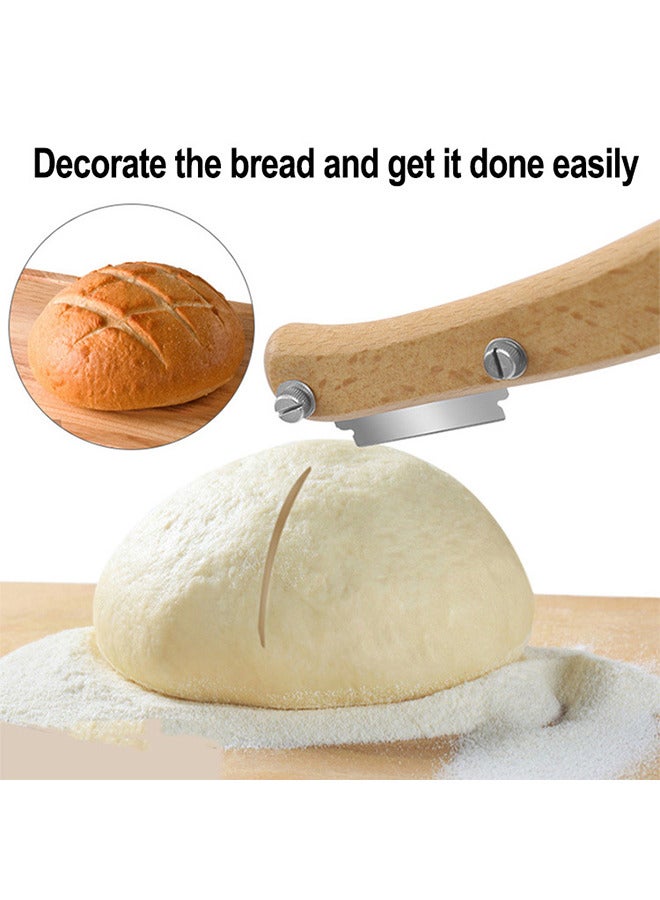 Bread Slicer, Bread Lame Wooden Handle Bread Slashing Tool Dough Scoring Knife, Made Of Wooden And Stainless, Ergonomic Design With 5 Pieces Replaceable Blades For Bread Making Kitchen Accessories