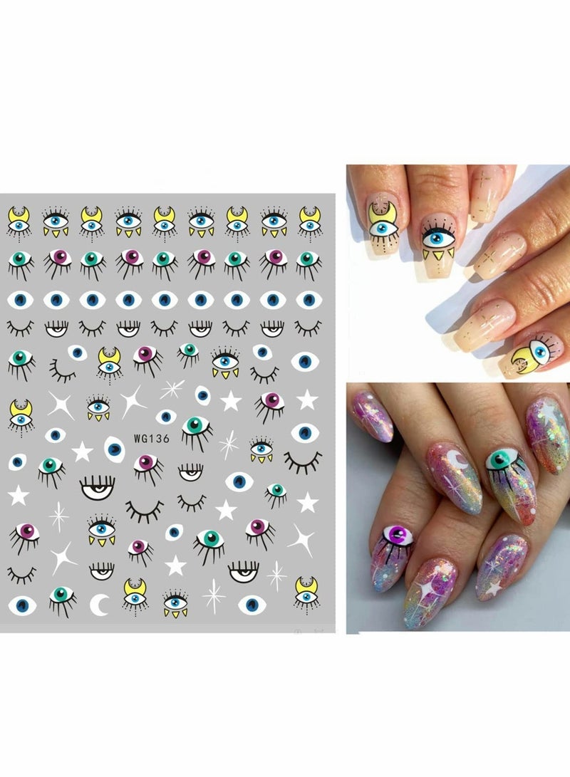Nail Art Stickers Evil Eye, DIY Nail Art Supplies Self Adhesive Witch Nail Art Decals for Women Girls Nail Decoration Designer, French Nail Tattoos 9 Pieces