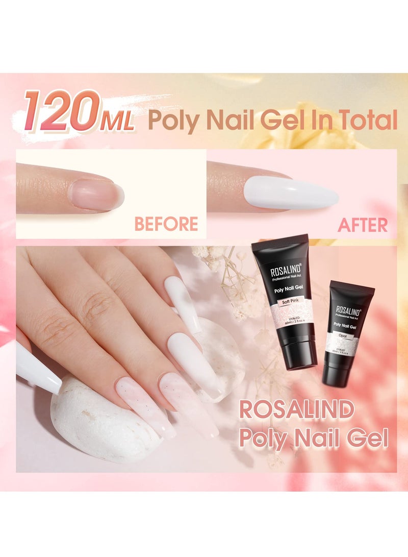 Opal Extension Gel, 2 PCS 60ml Opal Poly Nail Gel kit, Soft Pink Nail Builder for Thin Nails and Growth Gel Overlay Nail Art for Women Home DIY Manicure Need UV Lamp