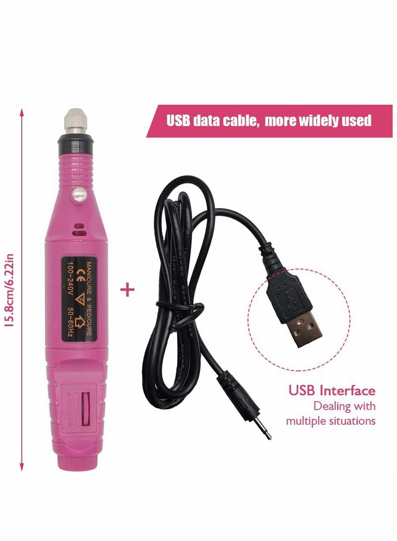 Electric Nail Files, 6 In 1 Manicure Nail Drill, Polishing Tools Nail Clipper Set For Callus Removal, Pen Shape Manicure Pedicure Set Nail Care Tool, Rose Red