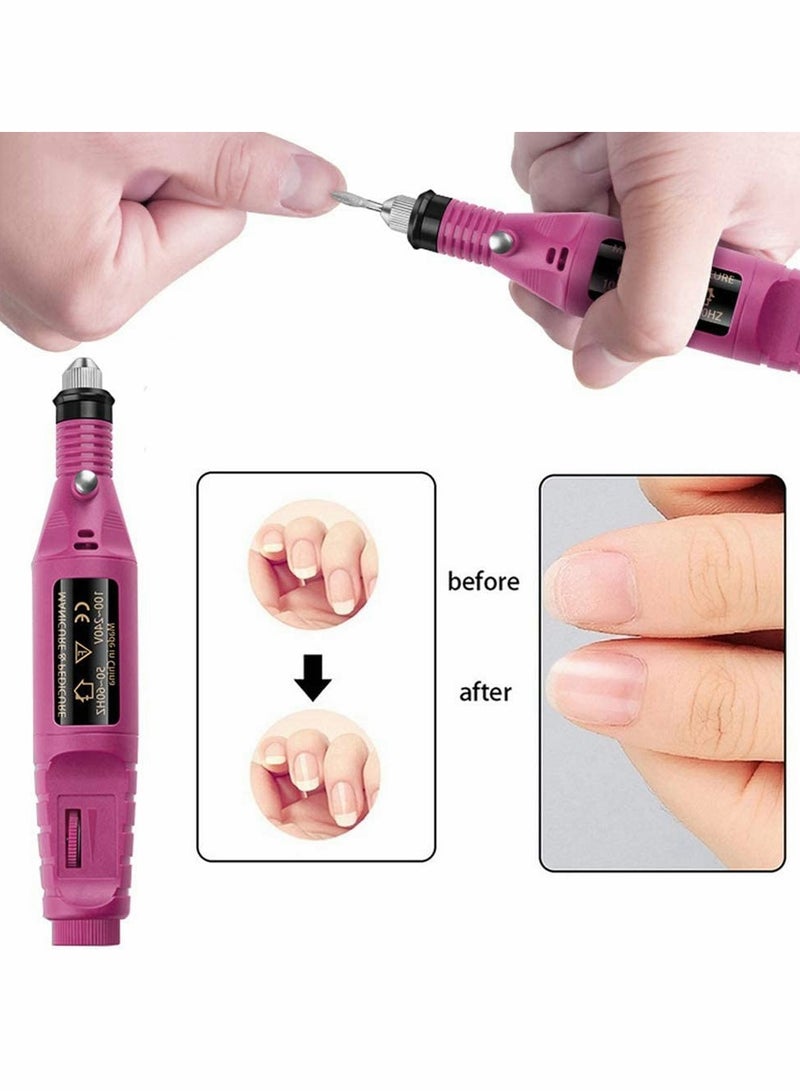Electric Nail Files, 6 In 1 Manicure Nail Drill, Polishing Tools Nail Clipper Set For Callus Removal, Pen Shape Manicure Pedicure Set Nail Care Tool, Rose Red