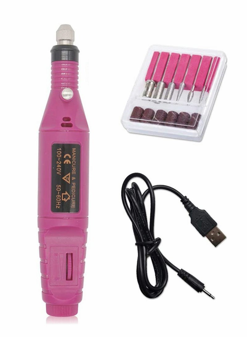 Electric Nail Files, 6 In 1 Manicure Nail Drill, Polishing Tools Nail Clipper Set For Callus Removal, Pen Shape Manicure Pedicure Set Nail Care Tool, Rose Red