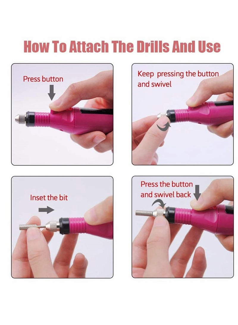 Electric Nail Files, 6 In 1 Manicure Nail Drill, Polishing Tools Nail Clipper Set For Callus Removal, Pen Shape Manicure Pedicure Set Nail Care Tool, Rose Red