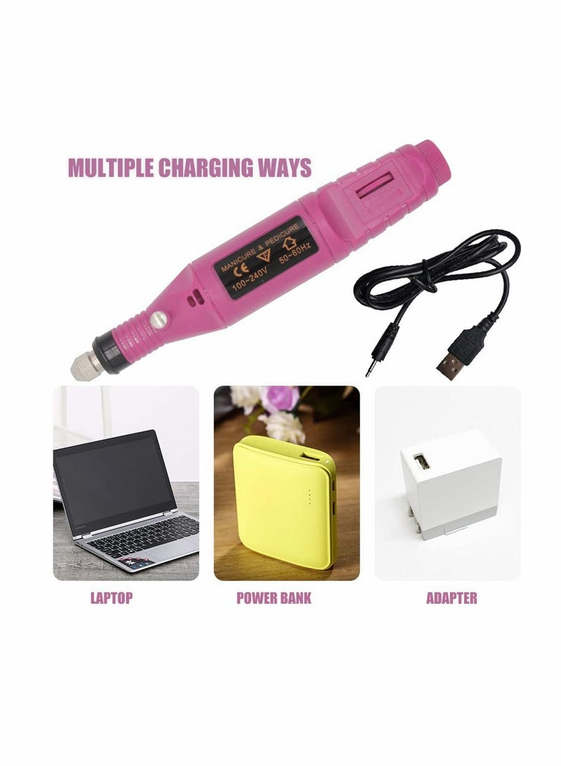Electric Nail Files, 6 In 1 Manicure Nail Drill, Polishing Tools Nail Clipper Set For Callus Removal, Pen Shape Manicure Pedicure Set Nail Care Tool, Rose Red