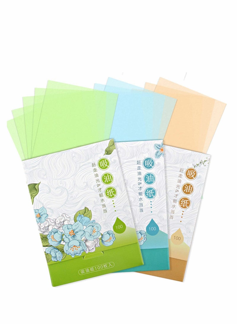 300 Sheets Oil Absorbing Tissues for Facial Skin Care and Make Up(Green, Blue, Brown)
