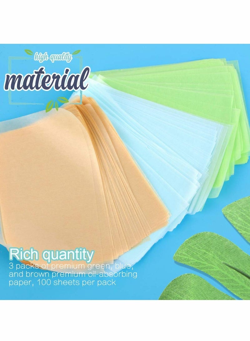 300 Sheets Oil Absorbing Tissues for Facial Skin Care and Make Up(Green, Blue, Brown)