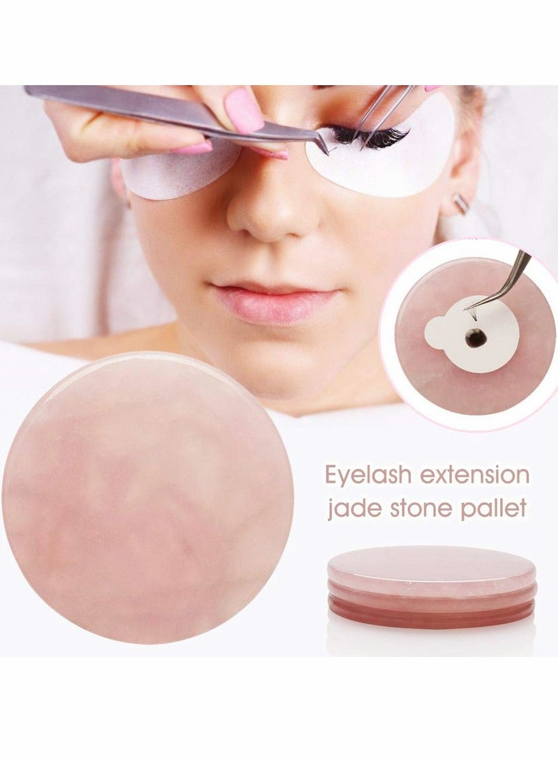2Pcs Eyelash Glue Jade Stone Holder, Pink Pallet Round Adhesive Eyelash Extension Jade Stone Holder Eyelash Pad - 2 Inch