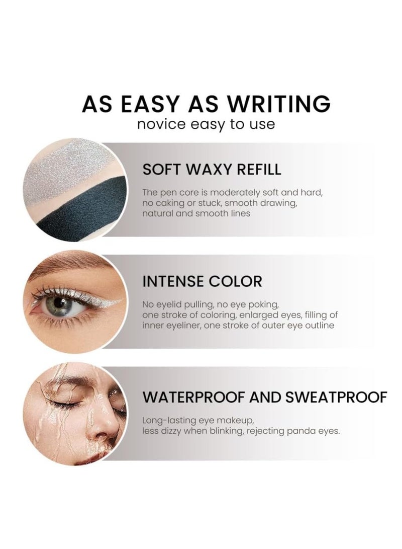 Gel Eyeliner Pen Matte Waterproof Gel Eyeliner Pencil Set in Brown and Silver Easy to Use Eye Makeup Kit Long Lasting Sharpenable Eyeliner Pencil 2Pcs