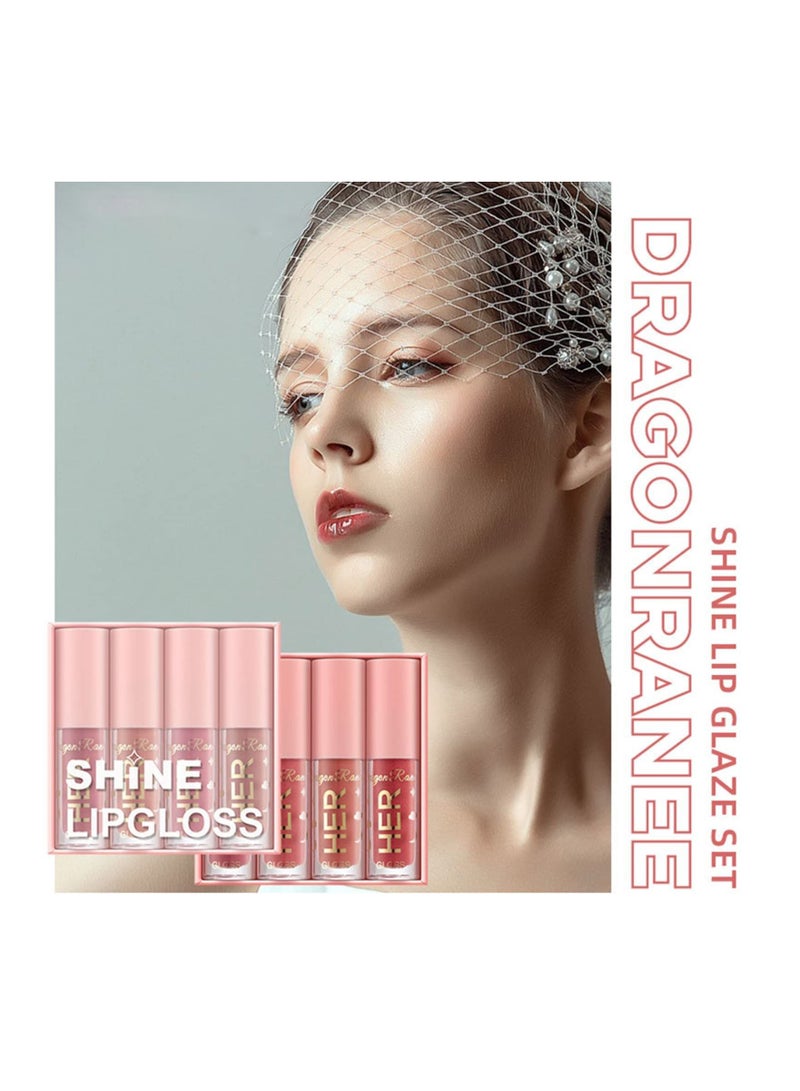 8 Pcs Shimmer Lip Gloss Crystal Jelly Liquid Lipstick Set Moisturizing Hydrating Long Lasting Gel With Pink Box