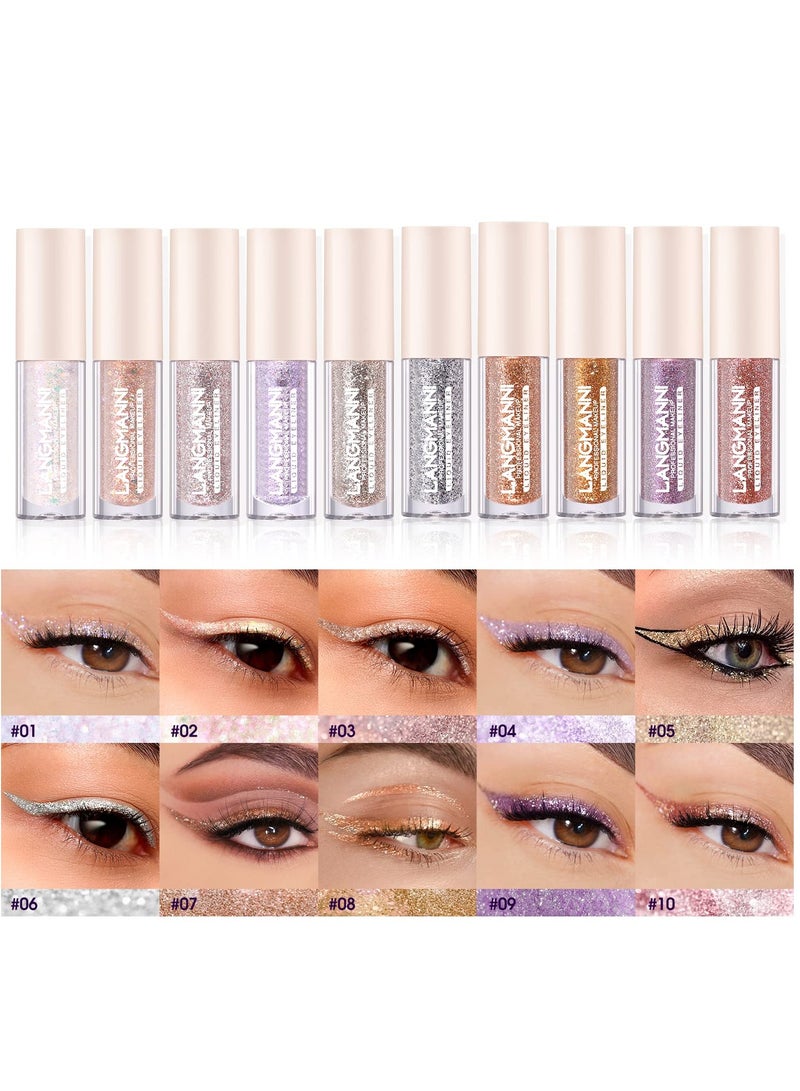 Liquid Glitter Eyeshadow, 10 Colors Crystals Glitter Eyeshadow Liquid Set, Long Lasting, Quick-Drying No Creasing Eye Makeup, Shimmer, Creates High-Impact, Multi-Dimensional Eye Looks, Flirty Birdy