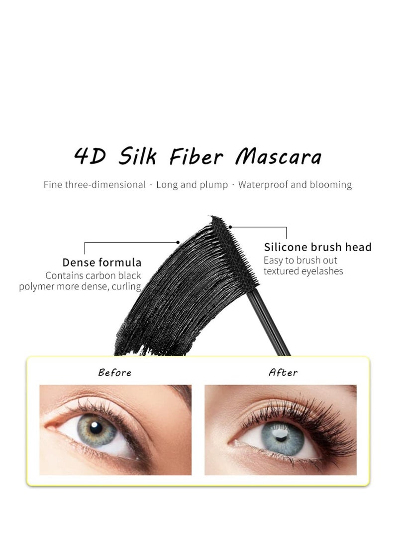 Eyelash Mascara Waterproof & Long Lasting, 4D silk Fiber Lash Mascara Volume and Length Eye Makeup Sparkling Diamond Mascara
