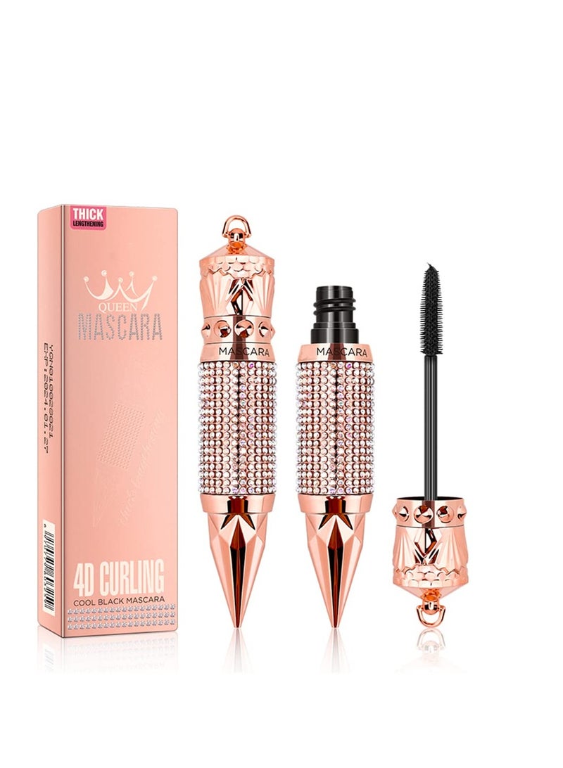 Eyelash Mascara Waterproof & Long Lasting, 4D silk Fiber Lash Mascara Volume and Length Eye Makeup Sparkling Diamond Mascara