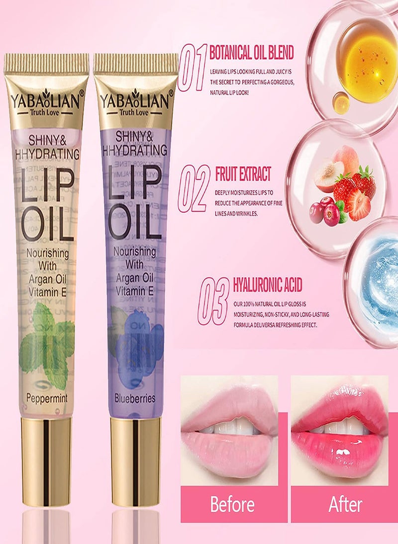 Plumping Lip Oil  6Pcs Fruit Flavor Color Change Lip Oil Moisturizing Lip Gloss Tinted Lip Balm Lip Care Transparent Toot Lip Oil Non-Sticky Nourishing Repairing Lightening Lip Lines Dry Lips