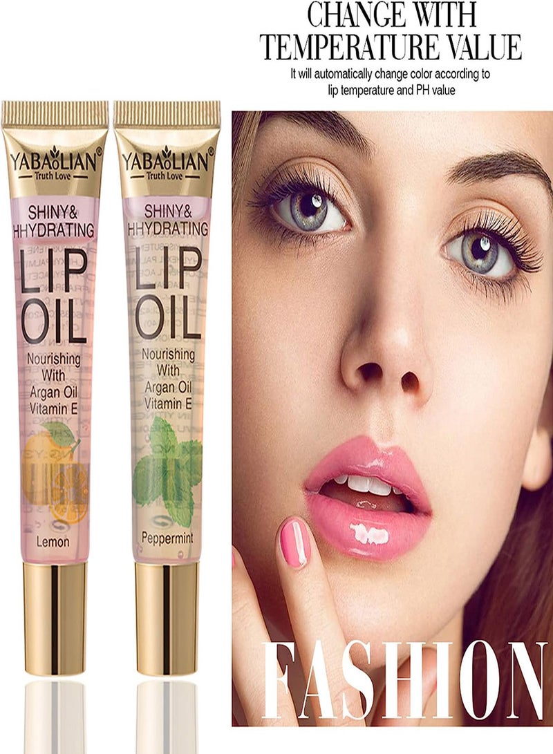 Plumping Lip Oil  6Pcs Fruit Flavor Color Change Lip Oil Moisturizing Lip Gloss Tinted Lip Balm Lip Care Transparent Toot Lip Oil Non-Sticky Nourishing Repairing Lightening Lip Lines Dry Lips