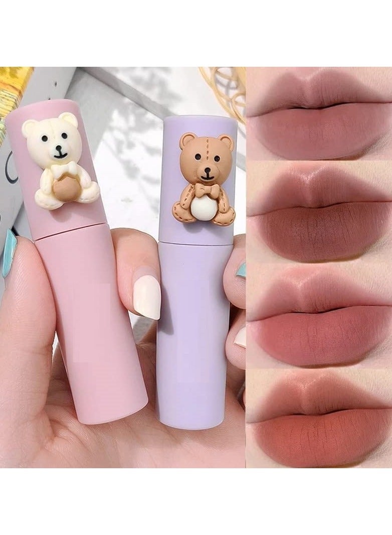 Matte Velvet Lip Gloss Velvet Fog Lip Muddy Texture Long Lasting Non-Stick Cup Waterproof Feminine Lipstick for Lips and Cheeks Cute Bear Beauty Makeup