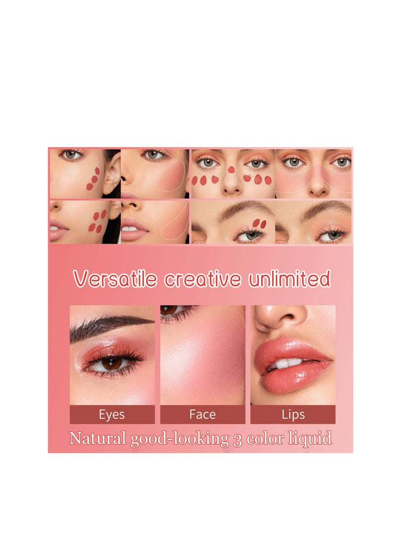 3 Pcs Liquid Blush, Dewy Cheek Tint, Creamy Texture Blush Wand, Natural Makeup, Moisturizing Lightweight Blendable Feel