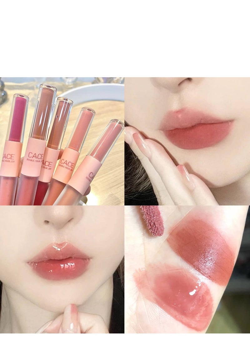 6 Pcs Double-End Lip Gloss Set, Liquid Lipstick Hydrating Fuller Lip, Waterproof Long Lasting Lip Glaze, Suitable for Date, Shopping, or Partying