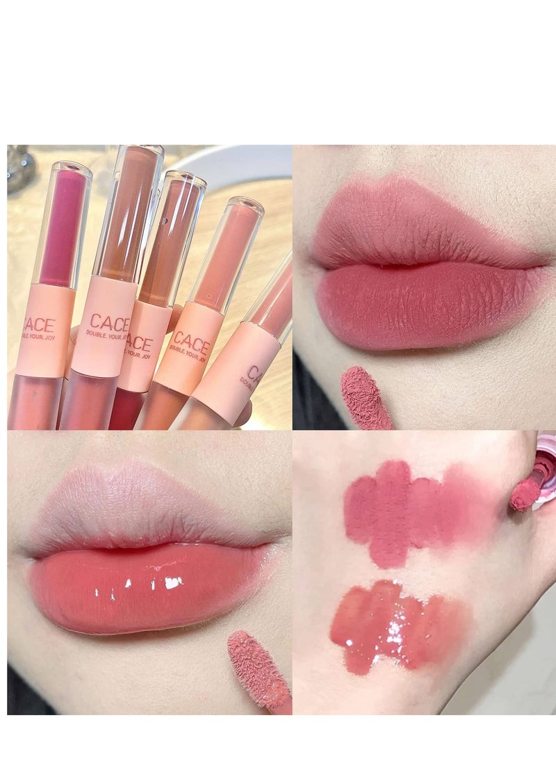 6 Pcs Double-End Lip Gloss Set, Liquid Lipstick Hydrating Fuller Lip, Waterproof Long Lasting Lip Glaze, Suitable for Date, Shopping, or Partying