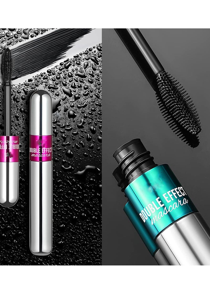 Waterproof Mascara Double Sided 5X Longer Lash Cosmetics Long Lasting Natural Lengthening and Thickening Effect 4D Silk Fiber Mascara Smudge Proof Eye Make up Black 2PCS