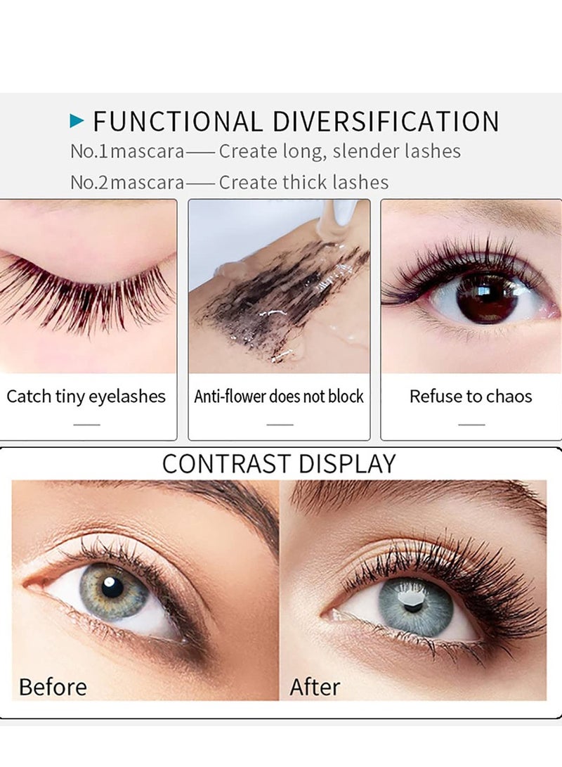 Waterproof Mascara Double Sided 5X Longer Lash Cosmetics Long Lasting Natural Lengthening and Thickening Effect 4D Silk Fiber Mascara Smudge Proof Eye Make up Black 2PCS