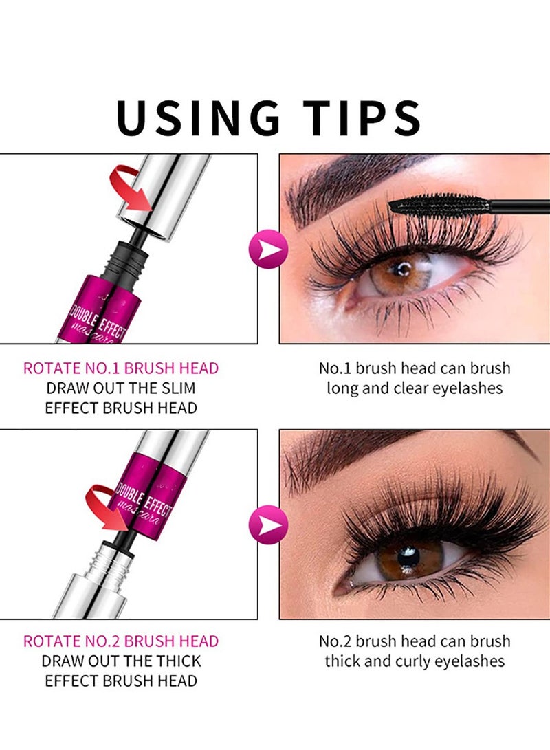 Waterproof Mascara Double Sided 5X Longer Lash Cosmetics Long Lasting Natural Lengthening and Thickening Effect 4D Silk Fiber Mascara Smudge Proof Eye Make up Black 2PCS