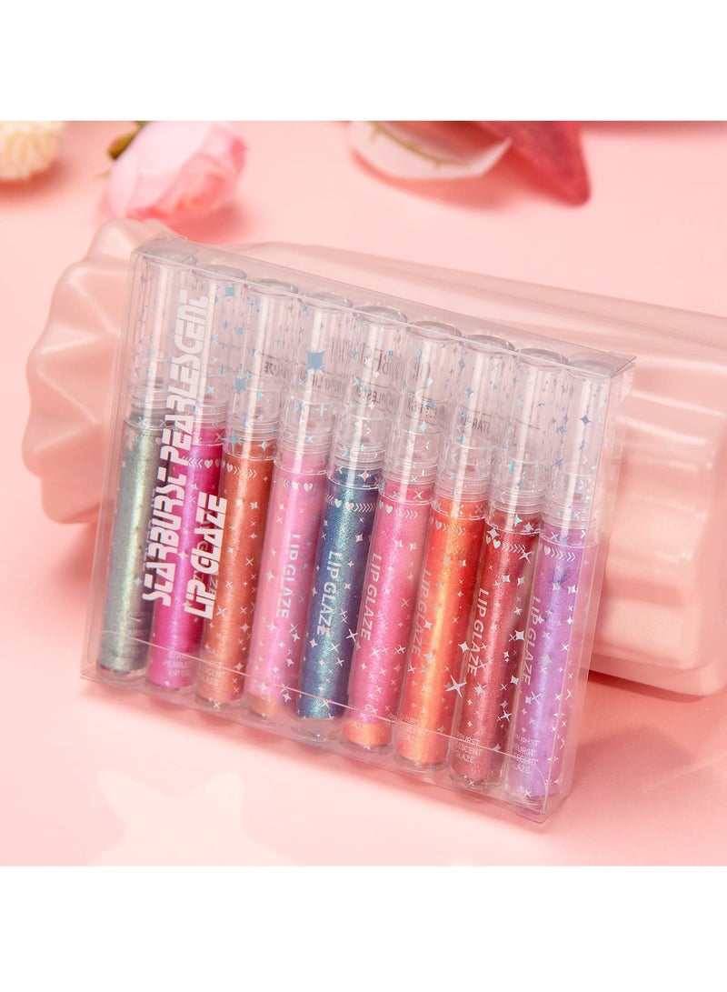 Glitter Liquid Lipsticks Set 9 Colors Glitter Diamond Shining Lip Gloss Set Long Lasting Waterproof Shimmer Metallic Lipstick for Women Lips Make Up Set, Non Toxic, Birthday Gift, Party Gift.