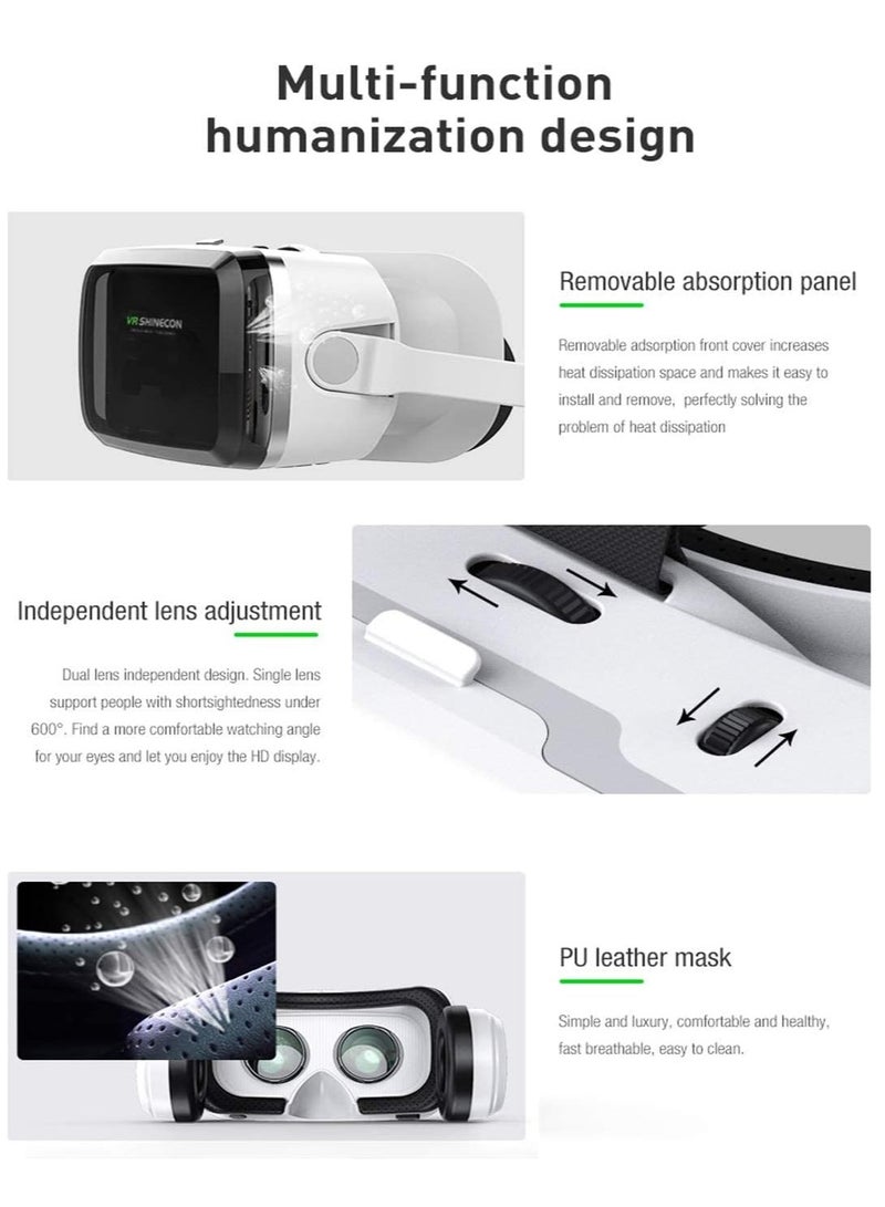 Headset +Bluetooth 3D Glasses Goggles HD Virtual Reality Headset Compatible with iOS & Android Phone Eye Protected Soft & Comfortable Adjustable Distance for Phones